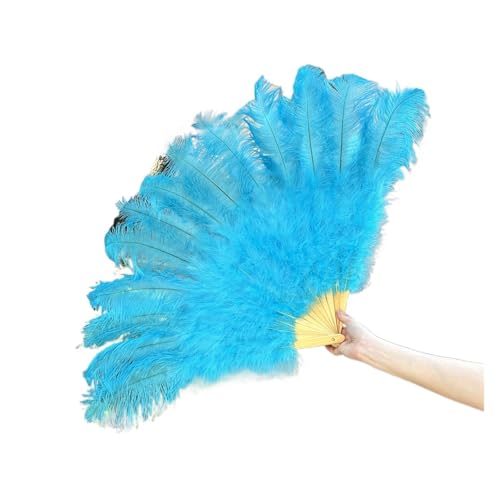 DUNSBY Feder Tanzfächer 13Bones Rosa Straußenfederfächer Bauchtanz-Showfächer Halloween-Party Hochzeit Bühnenrequisiten Gehalten Klappbare Federfächer(Sky Blue,130cm 1PC) von DUNSBY