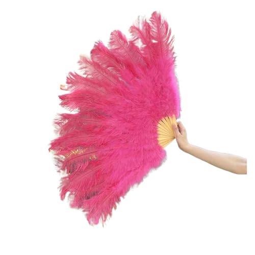 DUNSBY Feder Tanzfächer 13Bones Rosa Straußenfederfächer Bauchtanz-Showfächer Halloween-Party Hochzeit Bühnenrequisiten Gehalten Klappbare Federfächer(West pink,130cm 1PC) von DUNSBY