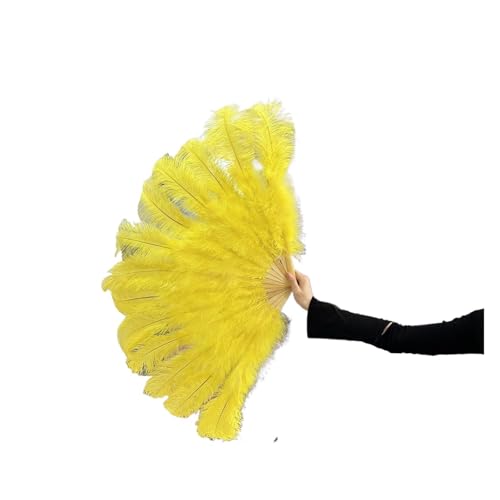 DUNSBY Feder Tanzfächer 13Bones Rosa Straußenfederfächer Bauchtanz-Showfächer Halloween-Party Hochzeit Bühnenrequisiten Gehalten Klappbare Federfächer(Yellow,100cm 1PC) von DUNSBY