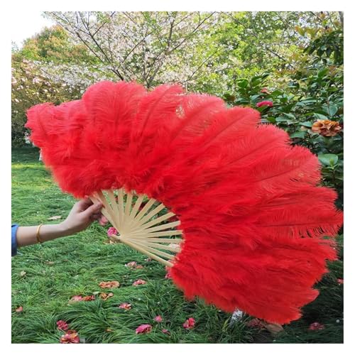 DUNSBY Feder Tanzfächer 15 Knochen Straußenfeder Fächer Feier Party Hochzeit Tanz Performance Requisiten Dekorative Federn for Handwerk Fan(Red) von DUNSBY