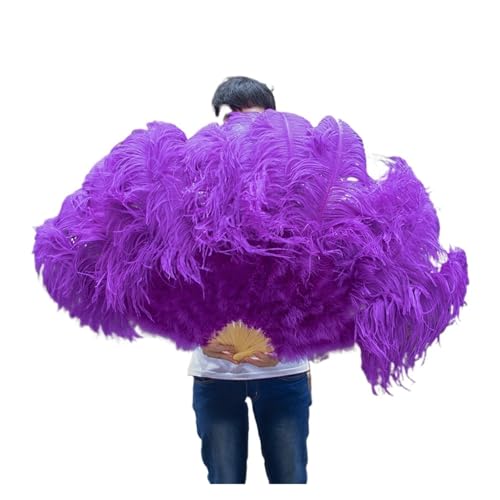 DUNSBY Feder Tanzfächer Bunter Fächer aus Straußenfedern for Partys, Hochzeitsfeiern, Bauchtanzshows, DIY, dekorativer Fächer mit 13 lila Federn(Purple,1 PCS) von DUNSBY