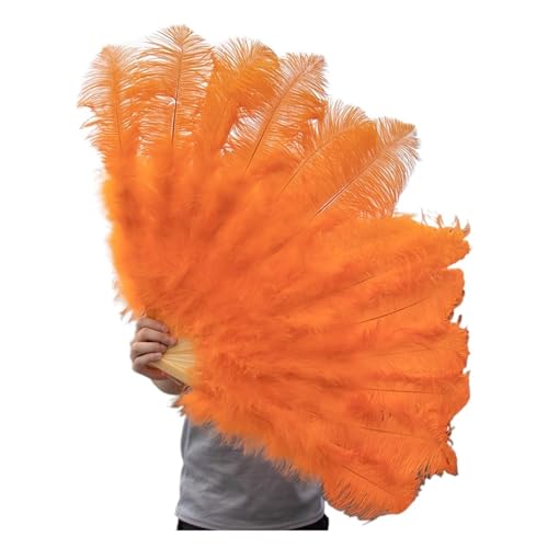 DUNSBY Feder Tanzfächer Fächer aus Straußenfedern, Lila, 100 cm, 130 cm, for Performance-Tanz-Requisiten, Gefiederfächer, Faltbarer Bastelfächer mit Fächer aus Marabufedern(11 orange,100CM 1PCS) von DUNSBY