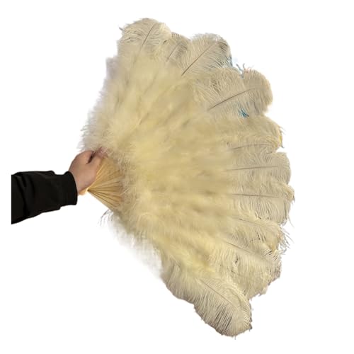 DUNSBY Feder Tanzfächer Fächer aus Straußenfedern, Lila, 100 cm, 130 cm, for Performance-Tanz-Requisiten, Gefiederfächer, Faltbarer Bastelfächer mit Fächer aus Marabufedern(Beige,130CM 2PCS) von DUNSBY