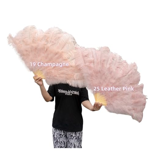 DUNSBY Feder Tanzfächer Fächer aus Straußenfedern, Lila, 100 cm, 130 cm, for Performance-Tanz-Requisiten, Gefiederfächer, Faltbarer Bastelfächer mit Fächer aus Marabufedern(Leather pink,100CM 1PCS) von DUNSBY