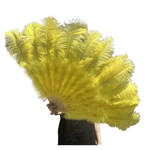 DUNSBY Feder Tanzfächer Fächer aus Straußenfedern, Lila, 100 cm, 130 cm, for Performance-Tanz-Requisiten, Gefiederfächer, Faltbarer Bastelfächer mit Fächer aus Marabufedern(Yellow,100CM 1PCS) von DUNSBY