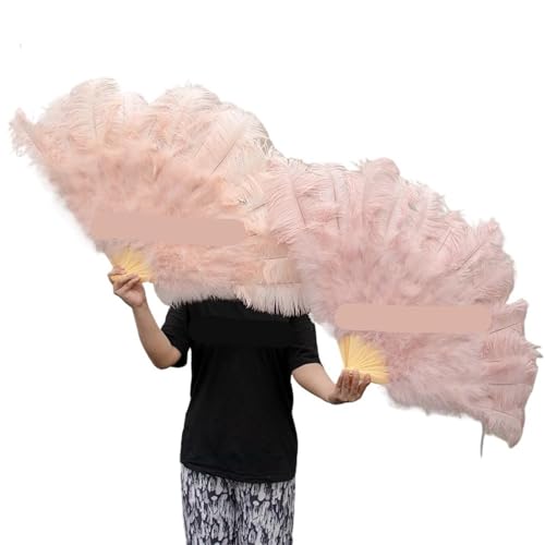 DUNSBY Feder Tanzfächer Gelbe große Straußenfeder-Fächer, Flauschiger Performance-Tanz-Handfächer, faltbar, Party-Requisiten, Bühnenshow-Requisiten-Fächer(25 Leather Pink,100CM 130CM 2PCS von DUNSBY