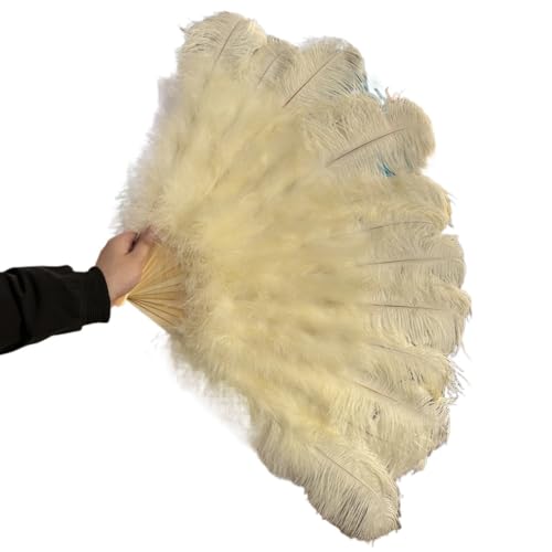 DUNSBY Feder Tanzfächer Gelbe große Straußenfeder-Fächer, Flauschiger Performance-Tanz-Handfächer, faltbar, Party-Requisiten, Bühnenshow-Requisiten-Fächer(Light Yellow,100CM 130CM 2PCS) von DUNSBY