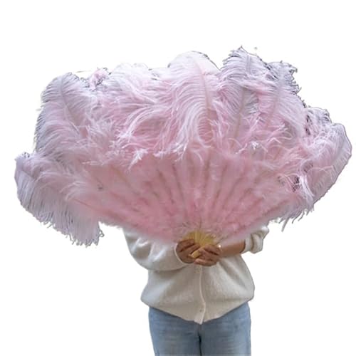 DUNSBY Feder Tanzfächer Gelbe große Straußenfeder-Fächer, Flauschiger Performance-Tanz-Handfächer, faltbar, Party-Requisiten, Bühnenshow-Requisiten-Fächer(Light pink,100CM 1PCS) von DUNSBY