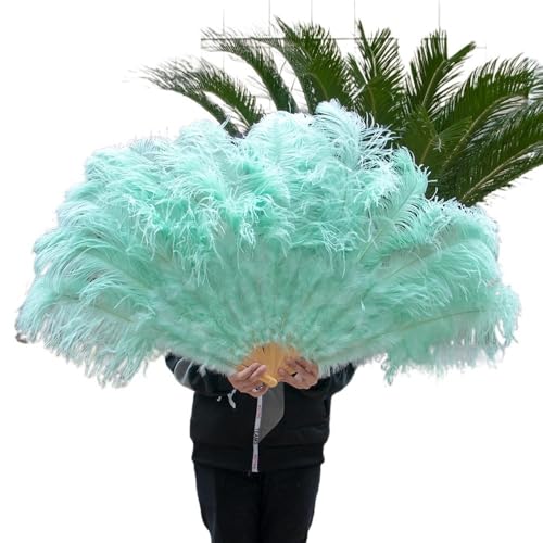 DUNSBY Feder Tanzfächer Gelbe große Straußenfeder-Fächer, Flauschiger Performance-Tanz-Handfächer, faltbar, Party-Requisiten, Bühnenshow-Requisiten-Fächer(Mint Green,100CM 130CM 2PCS) von DUNSBY