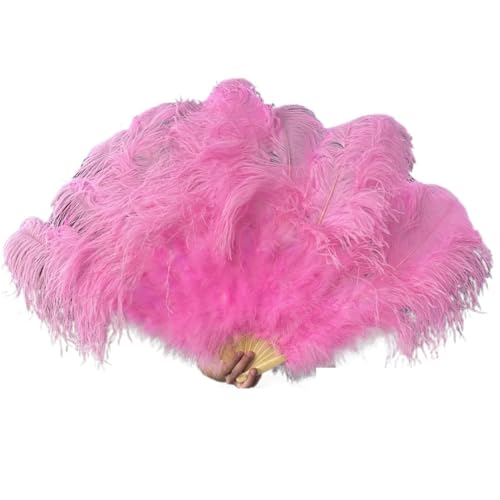 DUNSBY Feder Tanzfächer Gelbe große Straußenfeder-Fächer, Flauschiger Performance-Tanz-Handfächer, faltbar, Party-Requisiten, Bühnenshow-Requisiten-Fächer(Pink,130CM 2PCS) von DUNSBY