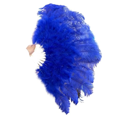 DUNSBY Feder Tanzfächer Gelbe große Straußenfeder-Fächer, Flauschiger Performance-Tanz-Handfächer, faltbar, Party-Requisiten, Bühnenshow-Requisiten-Fächer(Royal Blue,100CM 1PCS) von DUNSBY