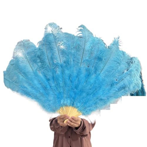 DUNSBY Feder Tanzfächer Gelbe große Straußenfeder-Fächer, Flauschiger Performance-Tanz-Handfächer, faltbar, Party-Requisiten, Bühnenshow-Requisiten-Fächer(Sky Blue,100CM 2PCS) von DUNSBY