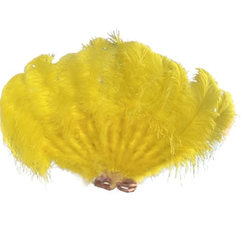 DUNSBY Feder Tanzfächer Gelbe große Straußenfeder-Fächer, Flauschiger Performance-Tanz-Handfächer, faltbar, Party-Requisiten, Bühnenshow-Requisiten-Fächer(Yellow,100CM 1PCS) von DUNSBY