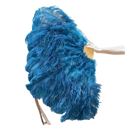 DUNSBY Feder Tanzfächer Großer Fächer aus echten Straußenfedern, for Dekorieren von Halloween, Hochzeit, Party, Dekoration, Bauchtanz-Fan, DIY-Plumas-Fan-Bars(Blue,1 Pcs 100CM) von DUNSBY