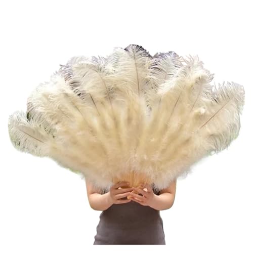 DUNSBY Feder Tanzfächer Großer Fächer aus echten Straußenfedern, for Dekorieren von Halloween, Hochzeit, Party, Dekoration, Bauchtanz-Fan, DIY-Plumas-Fan-Bars(Ivory Yellow,1 Pcs 100CM) von DUNSBY