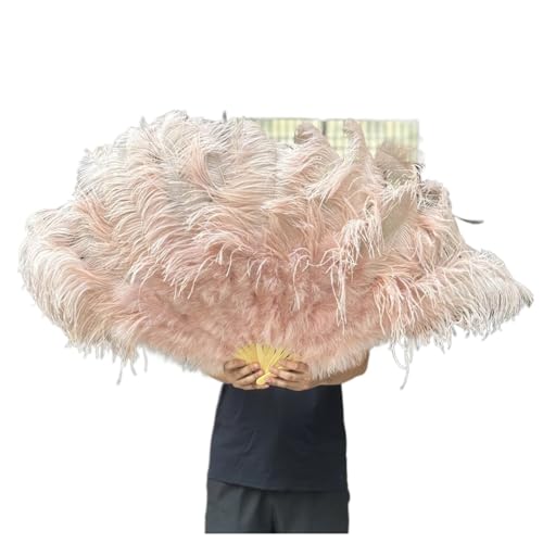 DUNSBY Feder Tanzfächer Großer Fächer aus echten Straußenfedern, for Dekorieren von Halloween, Hochzeit, Party, Dekoration, Bauchtanz-Fan, DIY-Plumas-Fan-Bars(Leather pink,1 Pcs 100CM) von DUNSBY