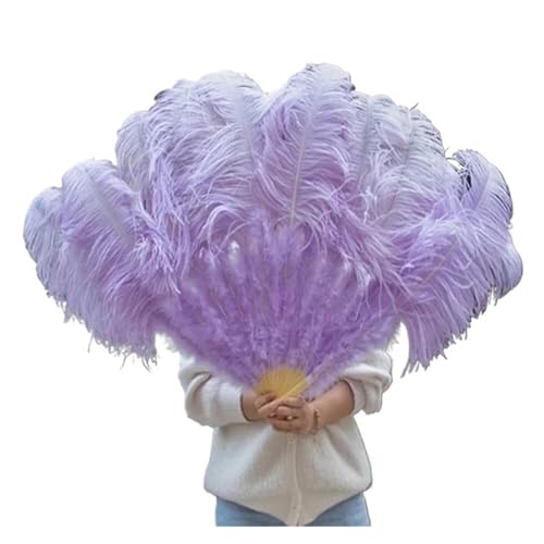 DUNSBY Feder Tanzfächer Großer Fächer aus echten Straußenfedern, for Dekorieren von Halloween, Hochzeit, Party, Dekoration, Bauchtanz-Fan, DIY-Plumas-Fan-Bars(Light Purple,1 Pcs 130CM) von DUNSBY