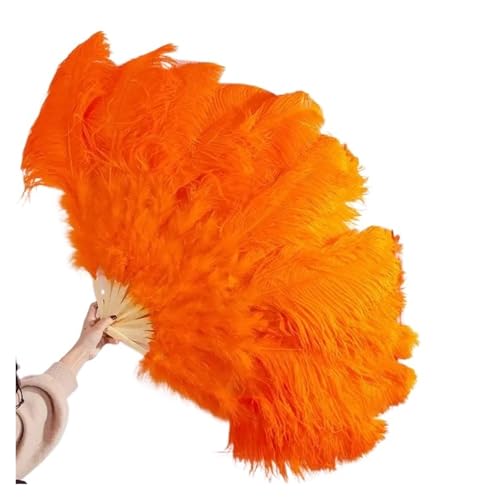 DUNSBY Feder Tanzfächer Großer Fächer aus echten Straußenfedern, for Dekorieren von Halloween, Hochzeit, Party, Dekoration, Bauchtanz-Fan, DIY-Plumas-Fan-Bars(Orange,1 Pcs 100CM) von DUNSBY