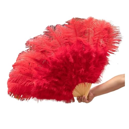 DUNSBY Feder Tanzfächer Großer Fächer aus echten Straußenfedern, for Dekorieren von Halloween, Hochzeit, Party, Dekoration, Bauchtanz-Fan, DIY-Plumas-Fan-Bars(Red,1 Pcs 100CM) von DUNSBY