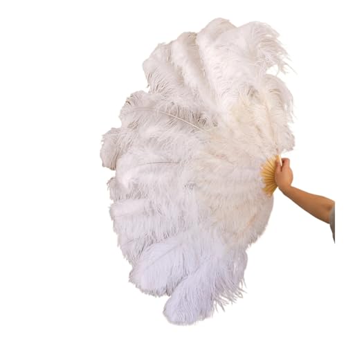 DUNSBY Feder Tanzfächer Großer Fächer aus echten Straußenfedern, for Dekorieren von Halloween, Hochzeit, Party, Dekoration, Bauchtanz-Fan, DIY-Plumas-Fan-Bars(White,1 Pcs 100CM) von DUNSBY