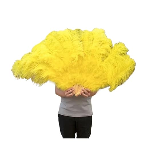 DUNSBY Feder Tanzfächer Großer Fächer aus echten Straußenfedern, for Dekorieren von Halloween, Hochzeit, Party, Dekoration, Bauchtanz-Fan, DIY-Plumas-Fan-Bars(Yellow,1 Pcs 100CM) von DUNSBY