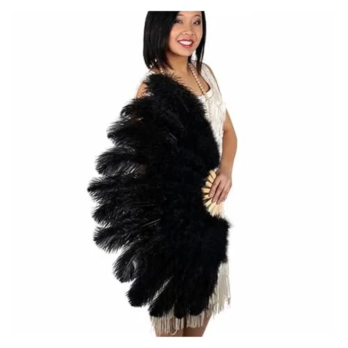 DUNSBY Feder Tanzfächer Großer Fächer aus weißen Straußenfedern, Bauchtanz-Show-Fächer, Halloween-Party, Hochzeit, Requisiten, Handventilator mit Flauschigen Truthahnfedern(Black,100cm 2pcs) von DUNSBY