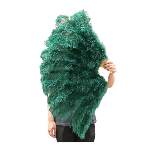 DUNSBY Feder Tanzfächer Großer Fächer aus weißen Straußenfedern, Bauchtanz-Show-Fächer, Halloween-Party, Hochzeit, Requisiten, Handventilator mit Flauschigen Truthahnfedern(Green,100cm 2pcs) von DUNSBY