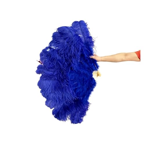 DUNSBY Feder Tanzfächer Großer Fächer aus weißen Straußenfedern, Bauchtanz-Show-Fächer, Halloween-Party, Hochzeit, Requisiten, Handventilator mit Flauschigen Truthahnfedern(Royal Blue,100cm 2pcs) von DUNSBY