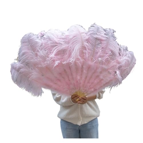 DUNSBY Feder Tanzfächer Rosa großer Fächer aus Straußenfedern, 100 cm und 130 cm, handlicher Faltbarer Federfächer for Partys, Tanzshows, Requisiten, Fächer mit Federn, Rosa(Light Pink,1 pcs 100cm) von DUNSBY