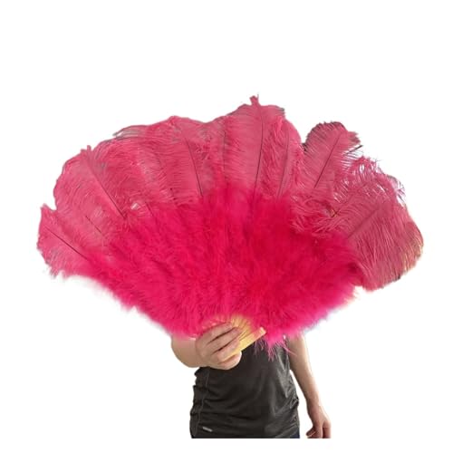 DUNSBY Feder Tanzfächer Rosa großer Fächer aus Straußenfedern, 100 cm und 130 cm, handlicher Faltbarer Federfächer for Partys, Tanzshows, Requisiten, Fächer mit Federn, Rosa(West pink,1 pcs 100cm) von DUNSBY