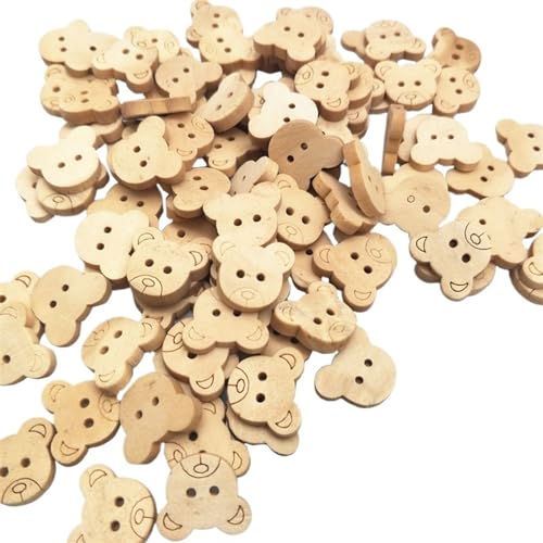 DUNSBY Knöpfe 20 Stück/50 Stück/100 Stück, dekorative Bären-Holzknöpfe, natürlicher Teddybär-Charm, 2 Löcher, Holzknöpfe für Kinder für handgefertigte Ornamente (100 Stück) von DUNSBY