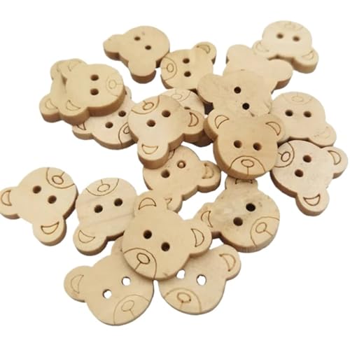 DUNSBY Knöpfe 20 Stück/50 Stück/100 Stück, dekorative Bären-Holzknöpfe, natürlicher Teddybär-Charm, 2 Löcher, Holzknöpfe für Kinder für handgefertigte Ornamente (20 Stück) von DUNSBY