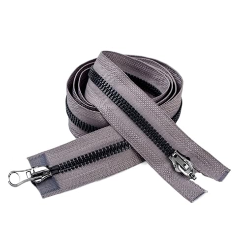 DUNSBY Reißverschluss Doppelschieber mit offenem Ende, Zwei-Wege-Reißverschluss for Tasche, Jacke, Kleidung, Heimwerken, dekoratives Nähen, Reparaturzubehör(Gray,120cm-2Pcs) von DUNSBY