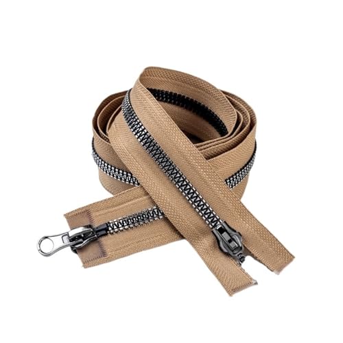 DUNSBY Reißverschluss Doppelschieber mit offenem Ende, Zwei-Wege-Reißverschluss for Tasche, Jacke, Kleidung, Heimwerken, dekoratives Nähen, Reparaturzubehör(Khaki,120cm-5Pcs) von DUNSBY