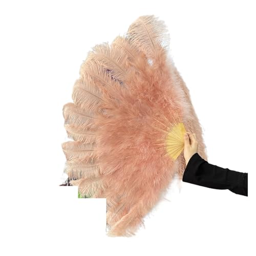 Feder Tanzfächer Großer Fächer aus weißen Straußenfedern, Bauchtanz-Show-Fächer, Halloween-Party, Hochzeit, Requisiten, Handventilator mit flauschigen Truthahnfedern(Peach pink,100cm left hand) von DUNSBY