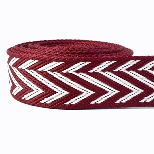 Gurtband 5 Meter 38 mm Jacquard-Gurtband for Taschengurt, ethnisches Band, Gepäck, Dekor, Nähen, Schrägband, DIY-Gürtel, Schuhe, Zubehör(RD197-RedWhite) von DUNSBY