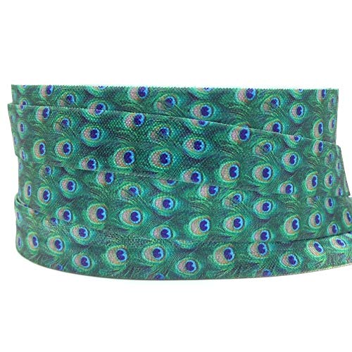 DUO ER Grüne Pfau-Feder-Printed Falten Elastic Band-Fertigkeit DIY Nähen Bögen Partei-Dekoration Geschenkverpackung 10yards von DUO ER