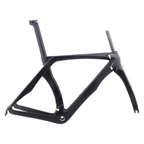 DUOCAI Vollschwarze Farbe 700C Racing Rennrad T1100 Vollcarbon-Rahmen Carbon-Fahrradrahmen Gabel + Sattelstütze + Klemme + Steuersätze(Gloss Two Hole Brake,56cm) von DUOCAI