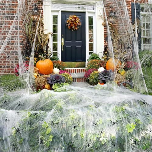 DUOJIN Spinnen Webs Halloween Dekorationen mit 30 Gefälschten Spinnen, 240g Weiß Spinnenweben Super Dehnbare Spinnweben für Halloween Decor Innen- und Outdoor Party Supplies von DUOJIN