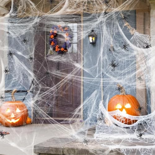 DUOJIN Spinnen Webs Halloween Dekorationen mit 30 Gefälschten Spinnen, 240g Weiß Spinnenweben Super Dehnbare Spinnweben für Halloween Decor Innen- und Outdoor Party Supplies von DUOJIN