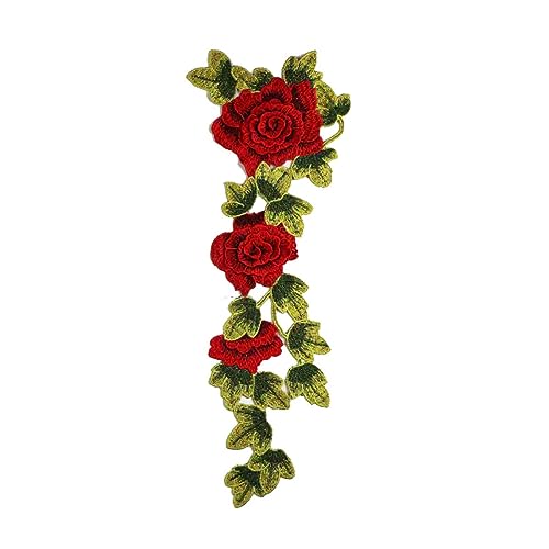 Applikation, 42 x 15,5 cm, bunte Blumenstickerei, Spitze, ethnische Blume, Kleideraufnäher, Rot von DUOLAIYUNSO