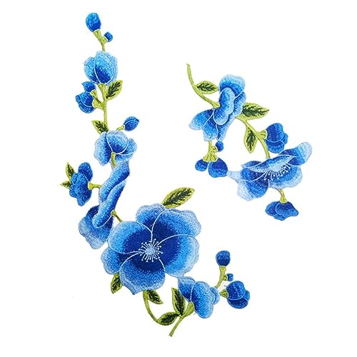 Bestickte Aufnäher für Kleidung, 2 Stück, Stickerei, Spitzenapplikation, Blume, Pflaumenblüten, Set, Bekleidungszubehör, Blau von DUOLAIYUNSO