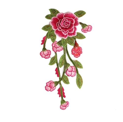 Bestickte Aufnäher für Kleidung, 29 x 14 cm, Stickerei, Applikation, Quaste, Corsage, Stickzubehör, Stickerei-Aufnäher, Rosenrot von DUOLAIYUNSO