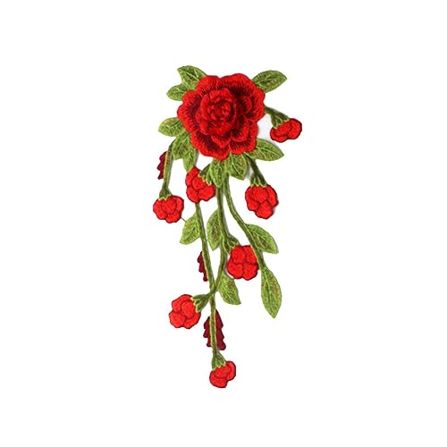 Bestickte Aufnäher für Kleidung, 29 x 14 cm, Stickerei, Applikation, Quaste, Corsage, Stickzubehör, Stickerei-Aufnäher, rot von DUOLAIYUNSO