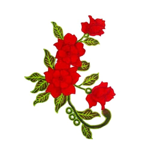 Bestickte Aufnäher für Kleidung, 30 x 20 cm, bestickt, Cheongsam-bestickt, für Kleidung, Kragen, Blume, 3D-gebogene Blume, Rot von DUOLAIYUNSO