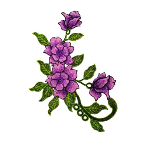 Bestickte Aufnäher für Kleidung, 30 x 20 cm, bestickt, Cheongsam-bestickt, für Kleidung, Kragen, Blume, 3D-gebogene Blume, Violett von DUOLAIYUNSO