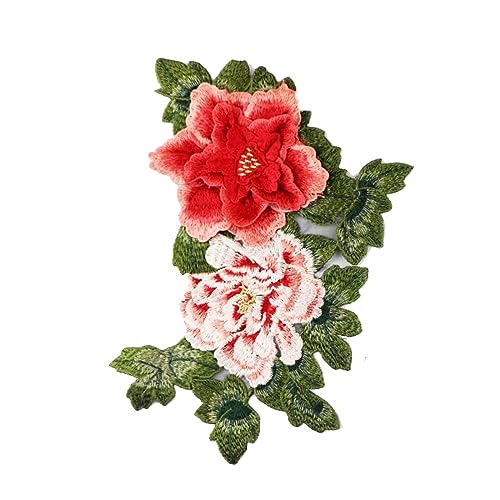 Bestickte Aufnäher für Kleidung, 36 x 26 cm, bestickt, Spitze, 3D-Blume, Kleidung, Patch, Pfingstrose, Blume, Orange, Rot von DUOLAIYUNSO