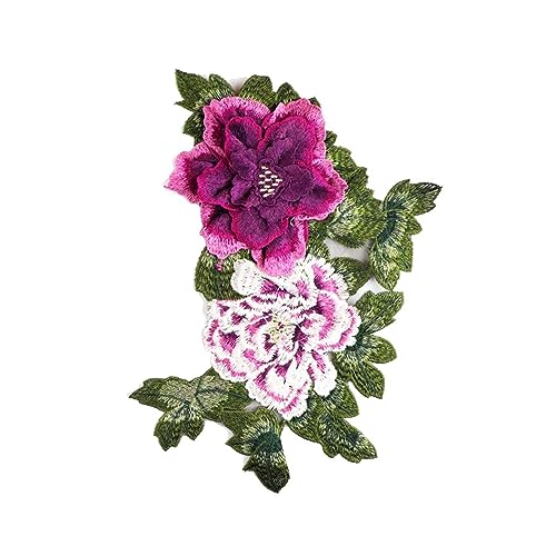 Bestickte Aufnäher für Kleidung, 36 x 26 cm, bestickt, Spitze, 3D-Blume, Kleidung, Patch, Pfingstrose, Blume, Violett, Rot von DUOLAIYUNSO