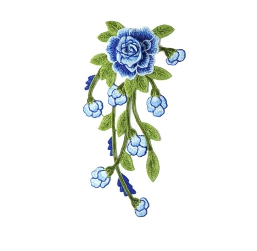 Bestickter Aufnäher, 29 x 14 cm, Stickerei-Applikation, Quaste, Corsage, Stickzubehör, Stickerei-Aufnäher, Blau von DUOLAIYUNSO