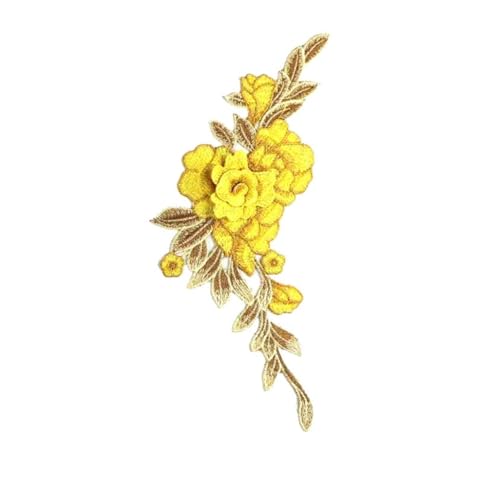 Bestickter Aufnäher, 31 x 13,5 cm, bestickt, 3D-Blumenaufnäher, handgefertigt, bestickt, Cheongsam-Blume, Gelb von DUOLAIYUNSO